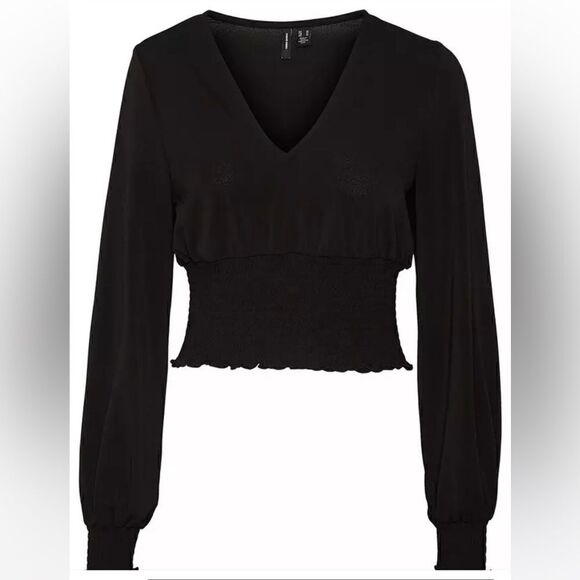 Vero Moda Alberta Long Sleeves V-Neck Smock Top L - Picture 3 of 12